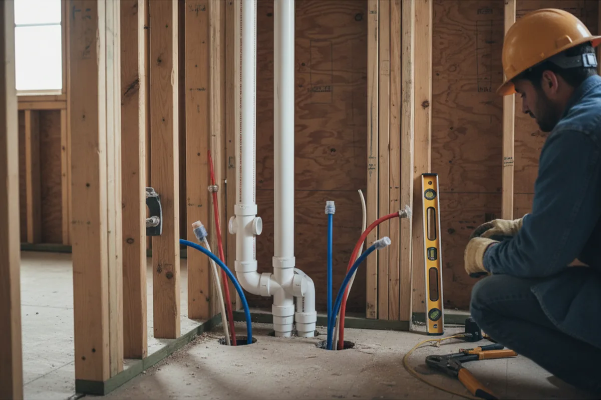Drain and supply rough-in during Sump Pump Repair in Hemlock